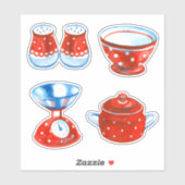 Rood en wit Polka Dot keukengerei Sticker (Vel)