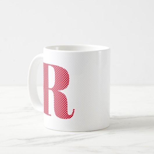 Rood en Wit Polka Dot Monogram Koffiemok (Voorkant links)