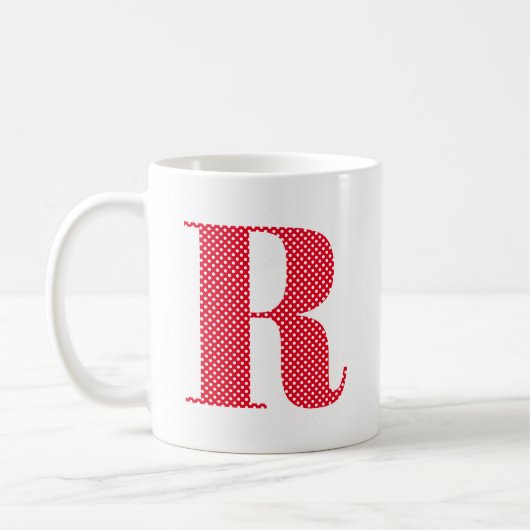 Rood en Wit Polka Dot Monogram Koffiemok (Links)