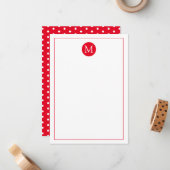 Rood en Wit Polka Dot Monogram Notitiekaartje (Voorkant / Achterkant in situ)