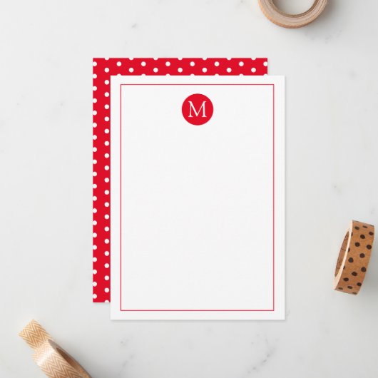 Rood en Wit Polka Dot Monogram Notitiekaartje (Voorkant / Achterkant in situ)