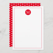Rood en Wit Polka Dot Monogram Notitiekaartje (Voorkant / Achterkant)