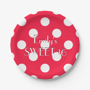 Rood en wit polka dot papier bord