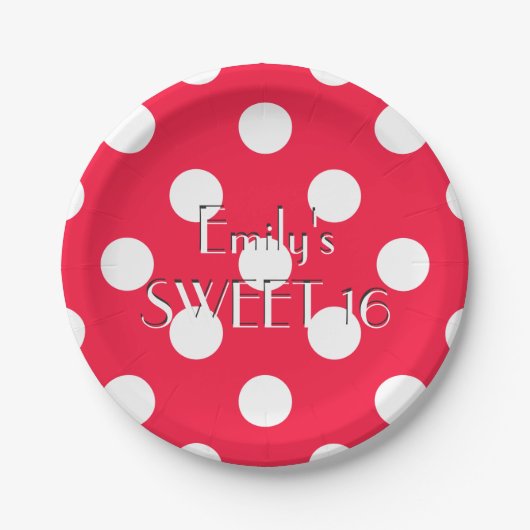 Rood en wit polka dot papier bord (Voorkant)