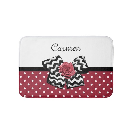 Rood en Wit Polka Dots Leuk Roos Chevron Bow Badmat (Voorkant)