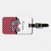 Rood en Wit Polka Dots Leuk Roos Chevron Bow Bagagelabel (Voorkant horizontaal)