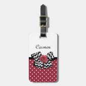 Rood en Wit Polka Dots Leuk Roos Chevron Bow Bagagelabel (Voorkant verticaal)