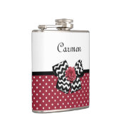 Rood en Wit Polka Dots Leuk Roos Chevron Bow Heupfles (Rechts)