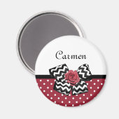 Rood en Wit Polka Dots Leuk Roos Chevron Bow Magneet (Voorkant / Achterkant)
