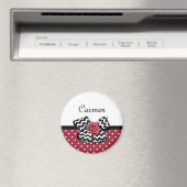 Rood en Wit Polka Dots Leuk Roos Chevron Bow Magneet (Insitu (Vaatwasser))