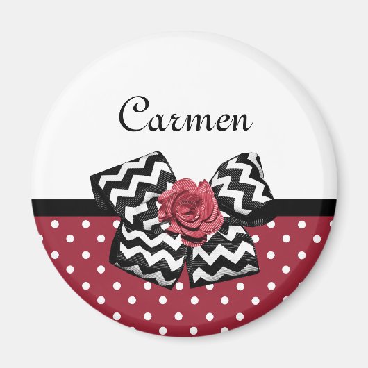 Rood en Wit Polka Dots Leuk Roos Chevron Bow Magneet (Voorkant)