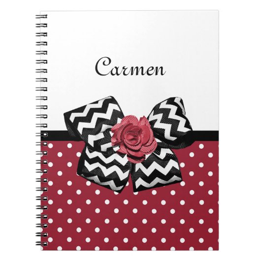 Rood en Wit Polka Dots Leuk Roos Chevron Bow Notitieboek (Voorkant)