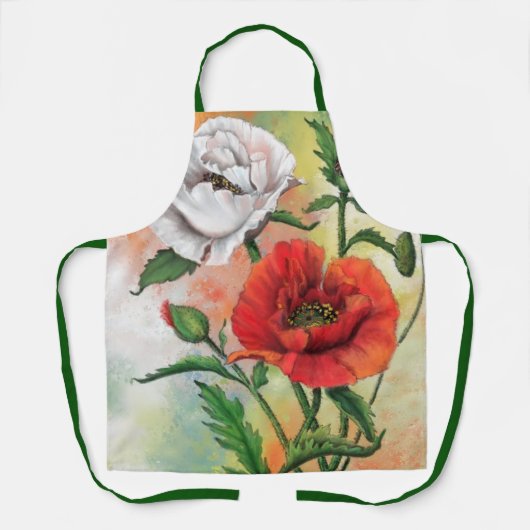 Rood en wit Poppies Schort (Voorkant)