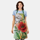 Rood en wit Poppies Schort (Gedragen)