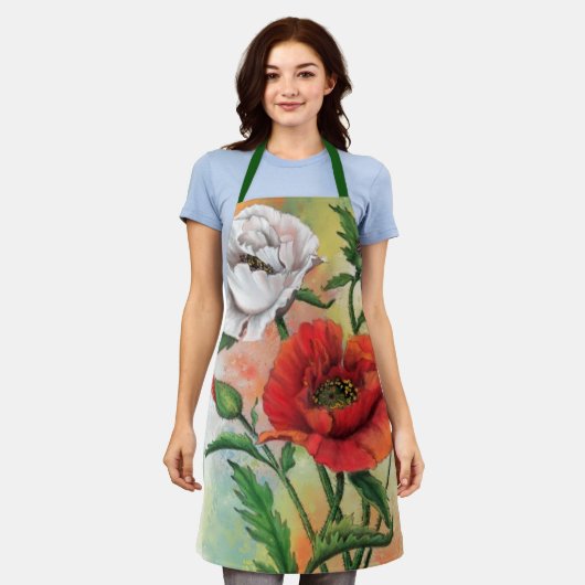 Rood en wit Poppies Schort (Gedragen)