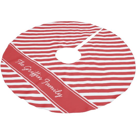 Rood en wit Preppy Stripes Monogram Kerstboom Rok (Gekanteld)