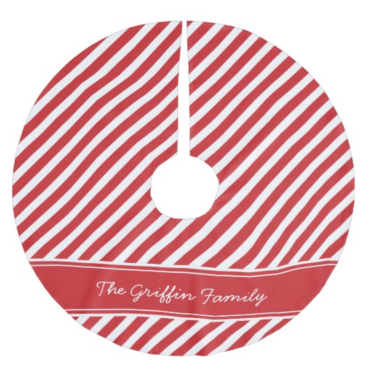 Rood en wit Preppy Stripes Monogram Kerstboom Rok (Voorkant)