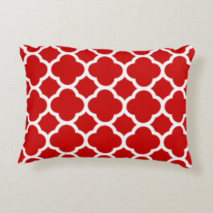 Rood en wit Quatrefoil patroon Decoratief Kussen