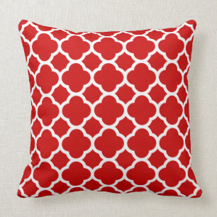 Rood en wit Quatrefoil patroon Kussen