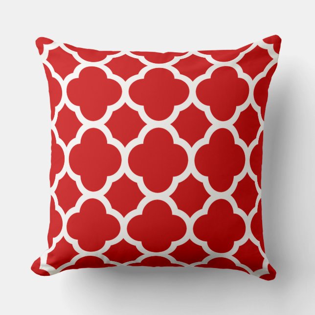 Rood en wit Quatrefoil patroon Kussen (Voorkant)