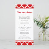 Rood en wit Quatrefoil Slim Dinner Menu (Staand voorkant)