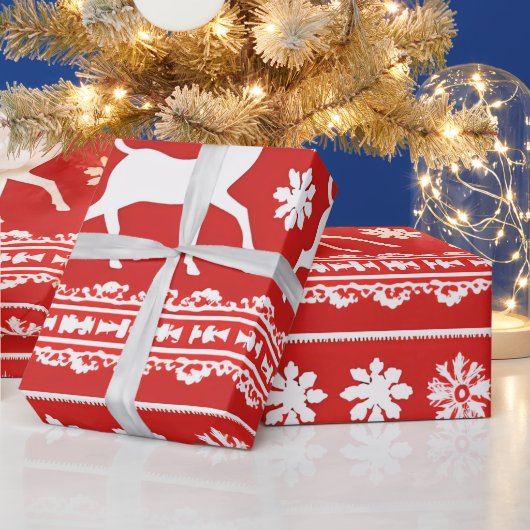 Rood en Wit Rendier Bloemen Moderne Kerst Cadeaupapier (Feestdagen)