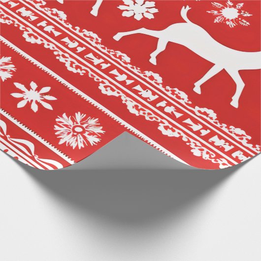Rood en Wit Rendier Bloemen Moderne Kerst Cadeaupapier (Hoek)