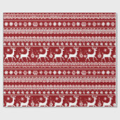 Rood en Wit Rendier Bloemen Moderne Kerst Cadeaupapier (Vlak)