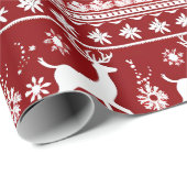 Rood en Wit Rendier Bloemen Moderne Kerst Cadeaupapier (Rol Hoek)