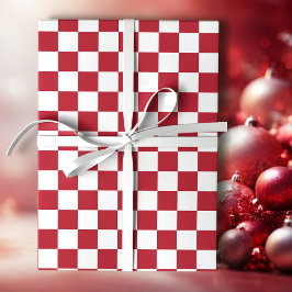 Rood en Wit Retro Kerstmis Geruit Cadeaupapier