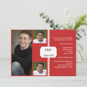 Rood en wit Retro Photo Afstuderen Kaart (Staand voorkant)