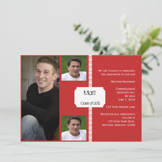 Rood en wit Retro Photo Afstuderen Kaart (Staand voorkant)