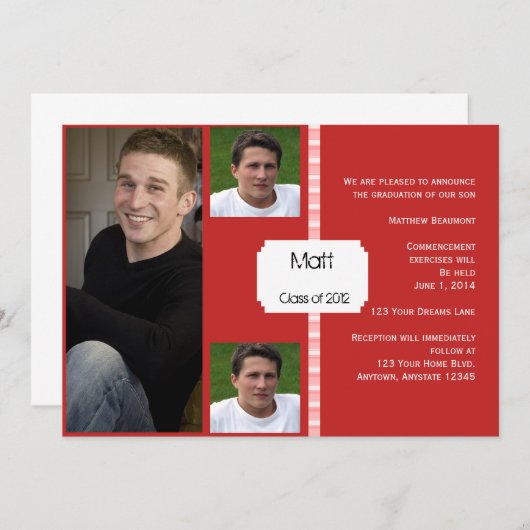 Rood en wit Retro Photo Afstuderen Kaart (Voorkant / Achterkant)