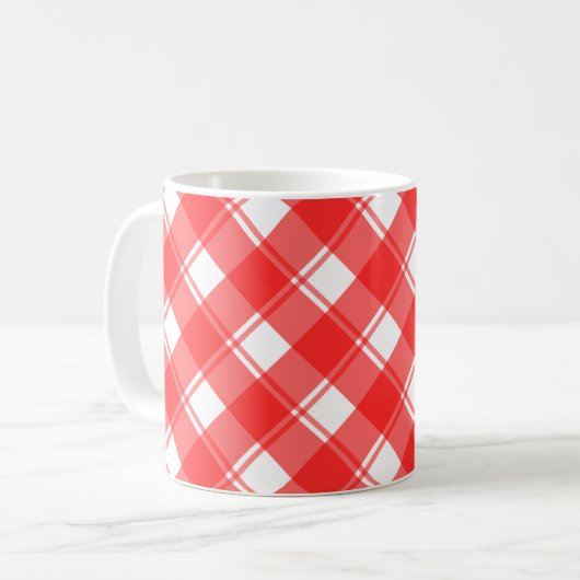 Rood en Wit Retro Plaid Mok (Voorkant links)