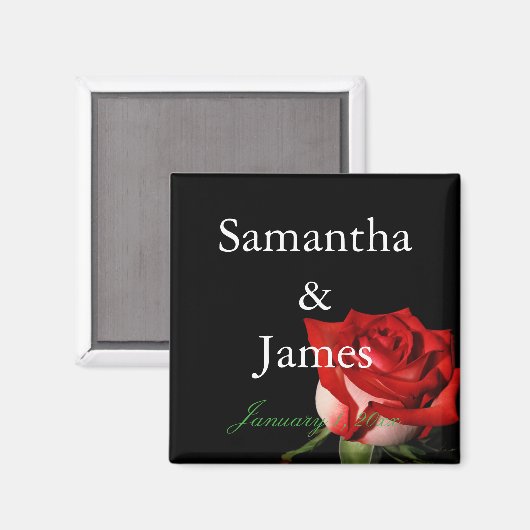 Rood en wit Roos - Aangepast huwelijk Magneet (Voorkant / Achterkant)