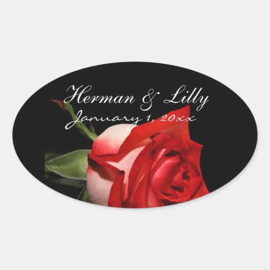 Rood en wit Roos - Aangepast huwelijk Ovale Sticker (Voorkant)
