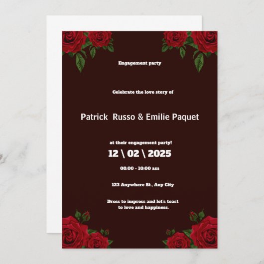 Rood en Wit Roos Bloemen Engagement Party Invitat Kaart (Voorkant / Achterkant)