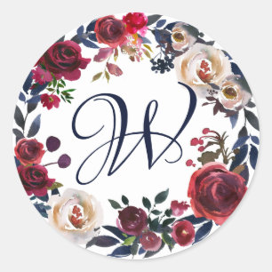 Rood en wit Roos bloemenkrans monogram Ronde Sticker