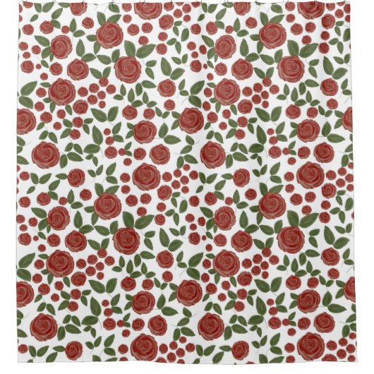  rood en wit Roos Bloemenpatroon Douchegordijn (Voorkant)