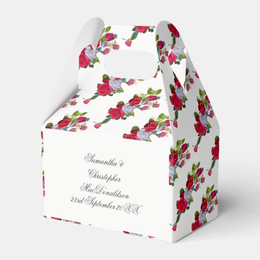 Rood en wit roos bloemkool bruiloft bouquet bedankdoosjes (Voorkant Zijde)