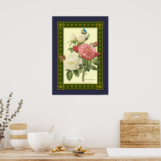 Rood en wit Roos Botanisch Poster (Keuken)