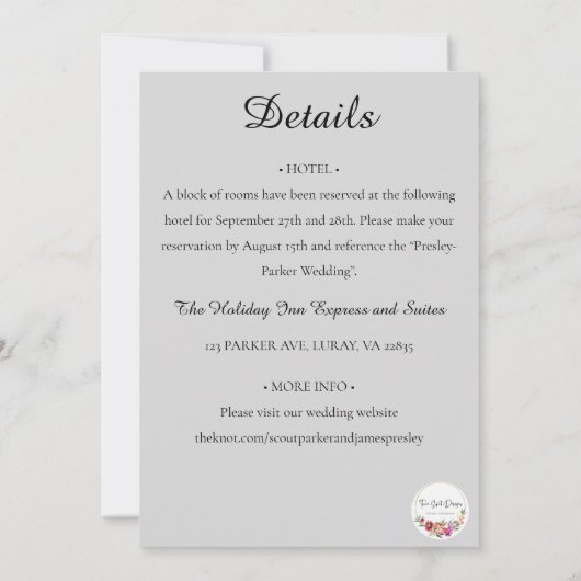 Rood en wit Roos bruiloft Kaart (Achterkant)