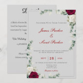 Rood en wit Roos bruiloft Kaart (Voorkant / Achterkant)