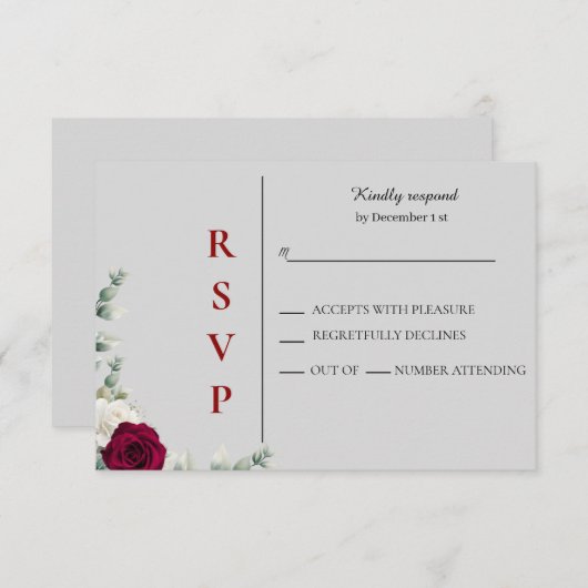 Rood en wit Roos bruiloft RSVP Kaartje (Voorkant / Achterkant)