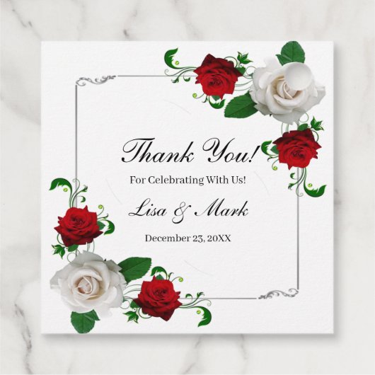 Rood en wit Roos kerstfeest Bedankjes Labels (Achterkant)