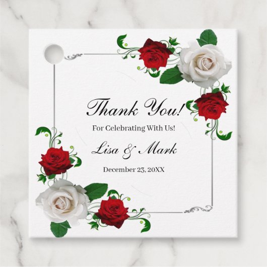 Rood en wit Roos kerstfeest Bedankjes Labels (Voorkant)