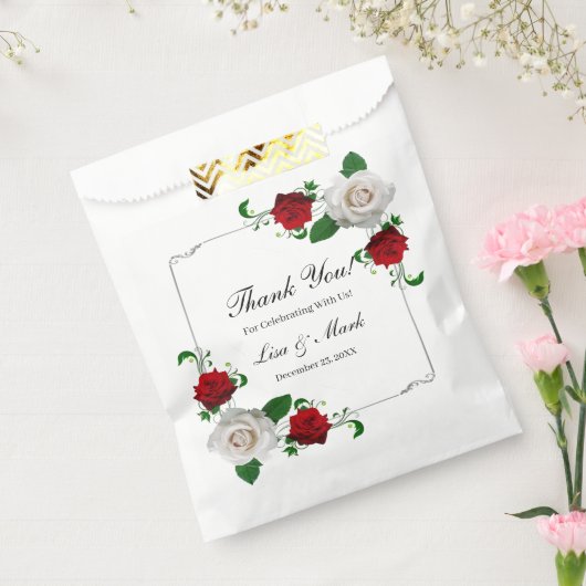 Rood en wit Roos kerstfeest Bedankzakje (Gezegeld)
