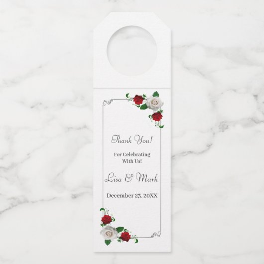 Rood en wit Roos kerstfeest Flessenhanger (Voorkant)