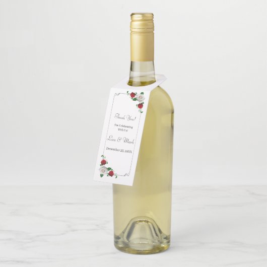 Rood en wit Roos kerstfeest Flessenhanger (Schuin)