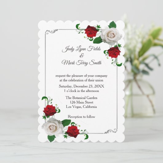 Rood en wit Roos kerstfeest Kaart (Staand voorkant)